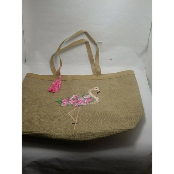 Flamingo Rose Beach Bag Pink Tote Large Cruise Summer Theme Park Travel 20x16 - Picture 5 of 9